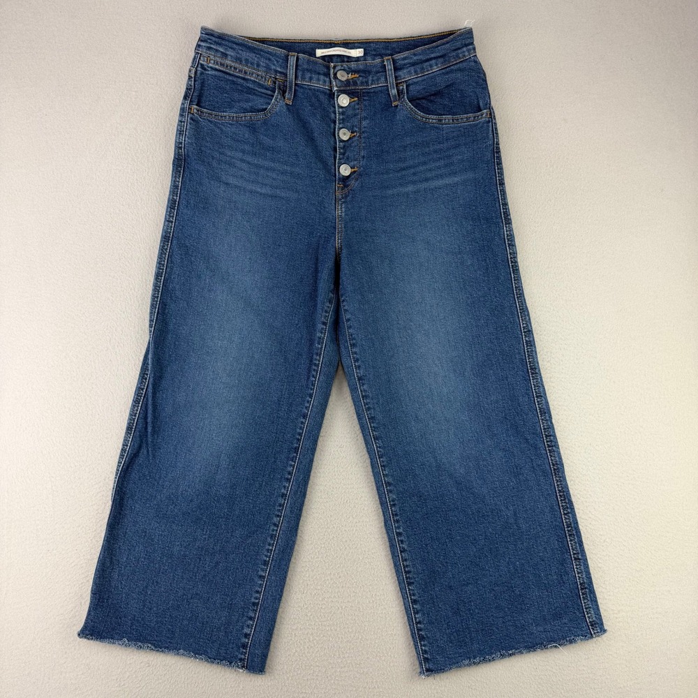 Levi's Mile‎ High Cropped Wide Leg Jeans Women 30 Blue Denim Button Fly Stretch